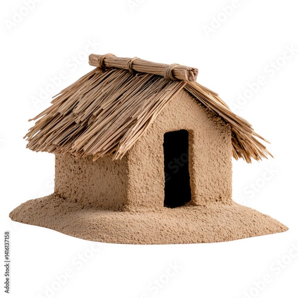 Fototapeta Miniature Thatched Hut Model On Transparent Background