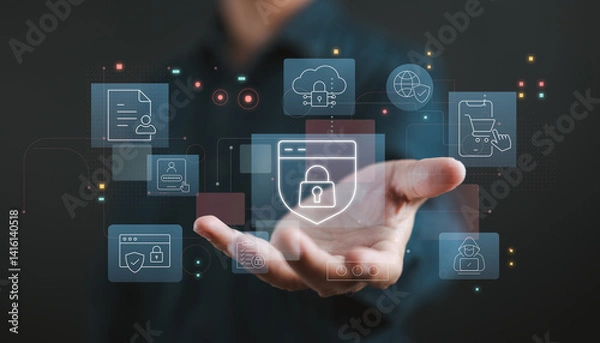 Fototapeta Cybersecurity protection through cloud, identity, and data access control.