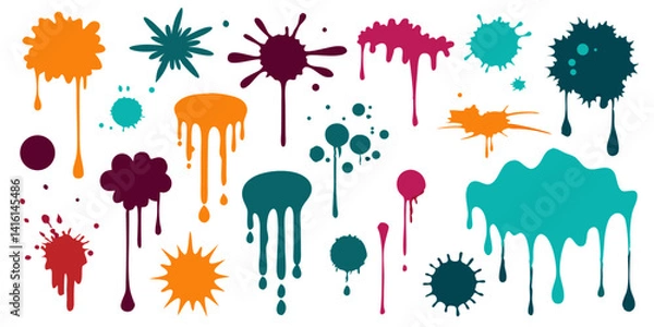 Fototapeta Grunge ink blots and paint splashes – set of sprays, drops, and blobs as vector design elements on a transparent background