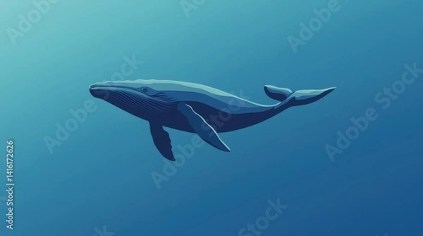 Fototapeta Majestic Whale in Oceanic Depths: A solitary whale glides serenely through the deep blue ocean, a testament to the silent, mysterious life within the sea.