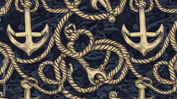 Fototapeta Nautical Pattern: A captivating, vintage nautical pattern featuring intertwined ropes and anchors, evoking a sense of maritime adventure and exploration.