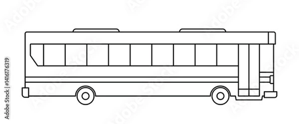 Obraz Black single bus line icon, simple detailed transport vehicle flat design illustration graphic drawing element for app ui ux web button, interface pictogram elements isolated on white background