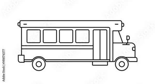 Obraz Black single bus thin line icon, simple modern urban transport flat design illustration drawing element for app ui ux web button, interface pictogram elements isolated on white background