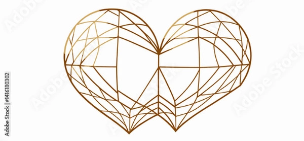 Fototapeta Geometric_Heart_Design_Golden_Wireframe_on_White_Background_Abstract_Love_Symbol_Modern_Valentine_s_Day_Art_Unique_Decorative_Graphic_Element