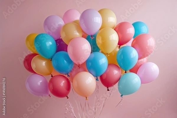 Fototapeta Vibrant Balloons for a Festive Celebration on a Soft Pink Background