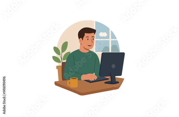 Fototapeta man using computer vector image
