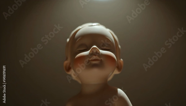 Fototapeta small statue with a light shining on it