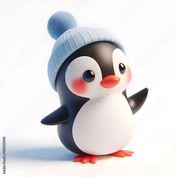 Obraz 3D cute animation of a penguin on white background