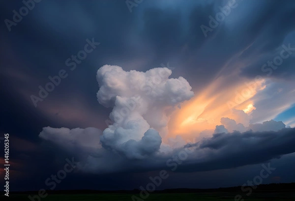 Fototapeta large cloud is in the sky above a field