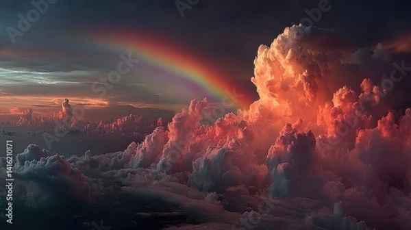 Fototapeta a colorful sky with a rainbow and clouds,stock photo