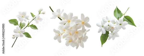 Fototapeta Jasmine flowers collection, cluster shot, isolated on white background