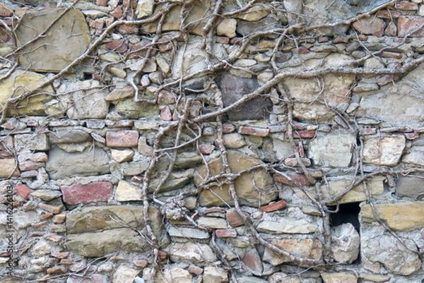 Fototapeta stonework wall, textured natural abstract background, protection