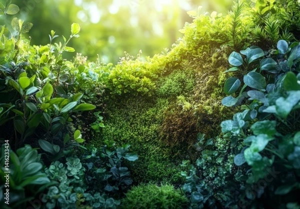 Obraz Lush Green Mossy Garden Wall Vibrant Nature Background Eco Friendly Greenery Texture