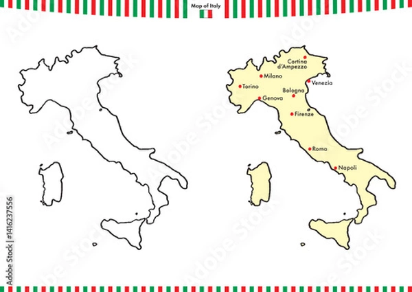 Fototapeta イタリアの手描き地図セット