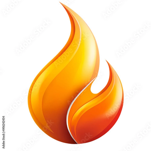 Fototapeta 3D illustration of a stylized orange flame icon, symbolizing heat or energy.