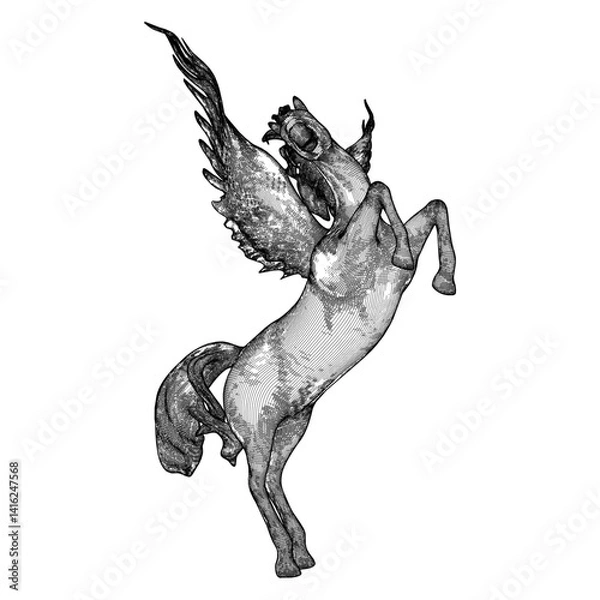 Fototapeta Pegasus Fly Horse Vector. A Vector Illustration Of A Flying Horse With Wings Isolated On A White Background.