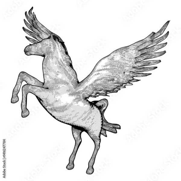 Fototapeta Pegasus Fly Horse Vector. A Vector Illustration Of A Flying Horse With Wings Isolated On A White Background.