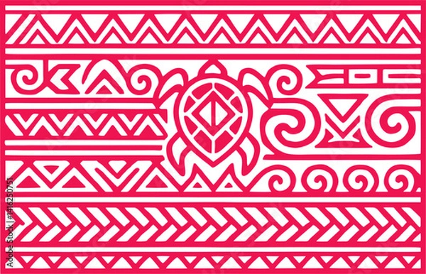 Obraz Polynesian Tribal Turtle Pattern Design in Red and White