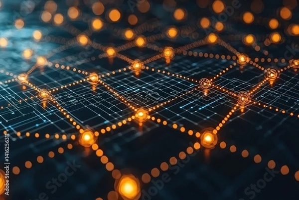 Fototapeta Network Illuminated Grid