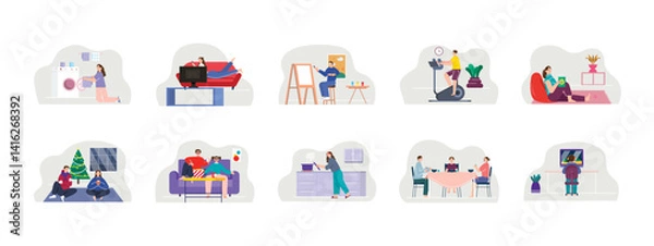 Obraz Home Activity set illustration. Flat vector illustration concept.