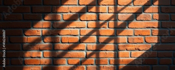 Fototapeta A close-up view of a brick wall with shadows creating interesting patterns.