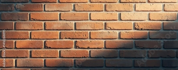 Obraz A close-up view of a rustic brick wall with shadows creating a textured pattern.