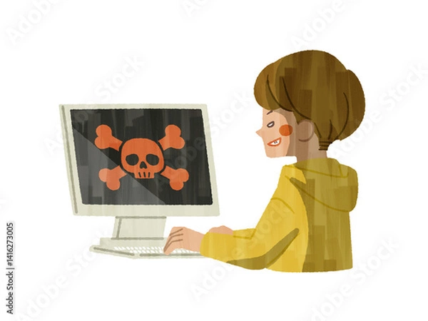 Obraz パソコンを操作している悪意のある男性-ガッシュ