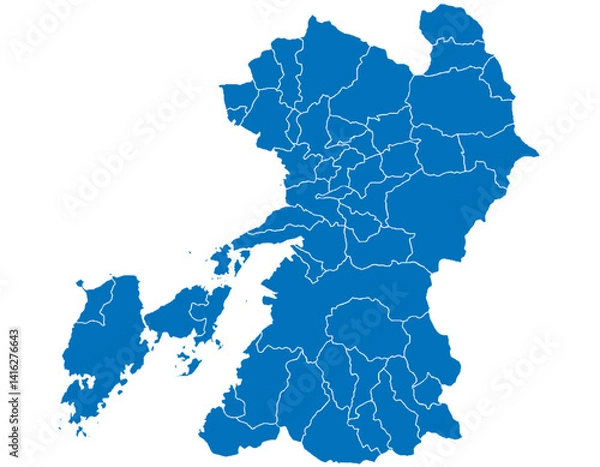 Fototapeta 熊本県　地図　ブルー　イラスト