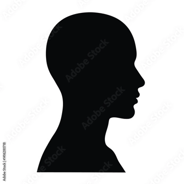 Fototapeta Human head silhouette. This image shows a representation of a human head in side view, emphasizing simplicity, structure, and anatomical detail. Vector clipart black illustration design.