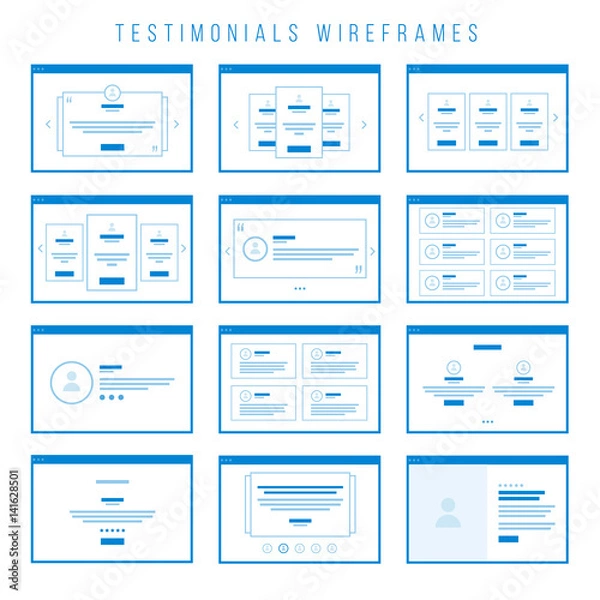 Fototapeta Testimonials Wireframe components for prototypes.