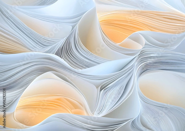 Fototapeta Abstract paper waves creative studio digital art soft tones close-up view flowing forms for artistic inspiration	