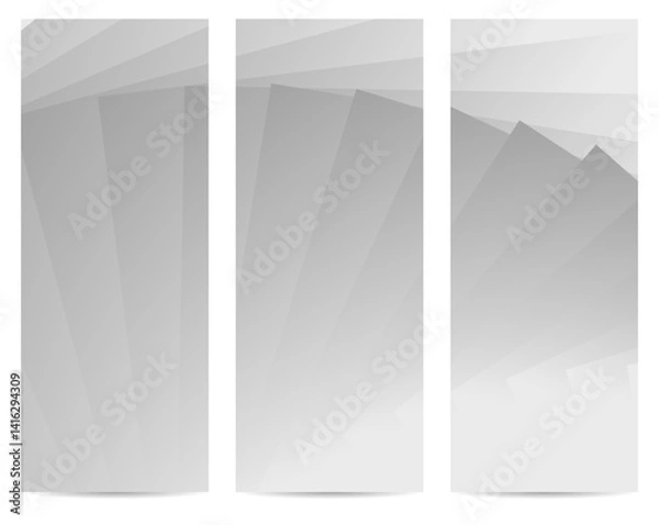 Obraz Abstract gray banner background, with a series of overlapping rectangles arranged in a radial fan pattern. The gray gradient shading provides a sense of depth.