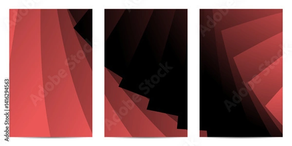 Obraz Three images of stacked gradient layers in varying shades of red and black form a visually interesting graphic. The gradient effect creates a sense of depth.