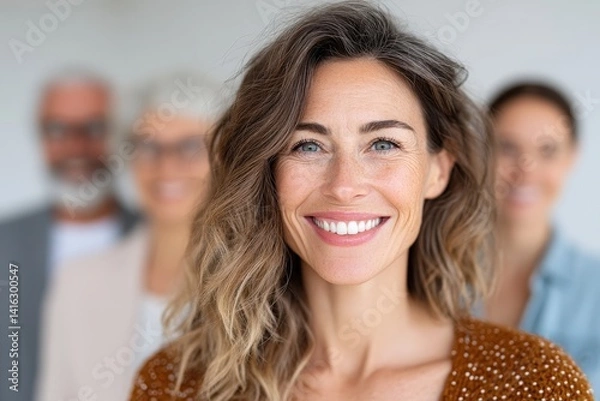 Fototapeta Empowered woman smiling in professional setting business environment close-up