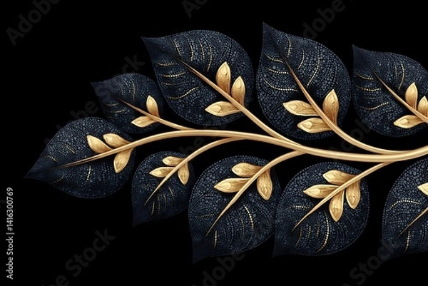 Fototapeta Golden  Navy Leaves Branch Design with Elegant Decor.