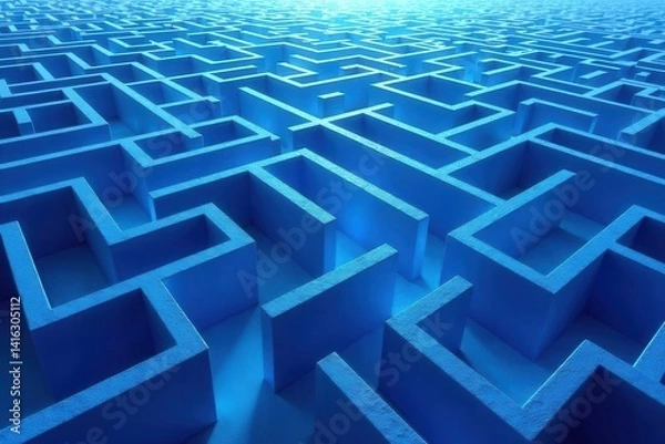 Obraz Intricate Blue Labyrinth A Complex Network of Paths and Turns Representing Challenges and Problem-Solving