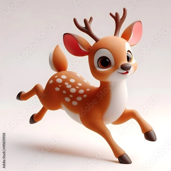 Obraz 3D cute animation of a deer on white background