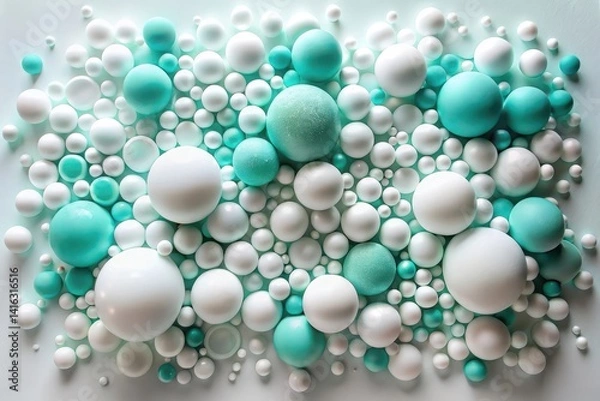 Fototapeta Abstract Composition of White and Aqua Spheres Forming a Textured and Visually Appealing Pattern