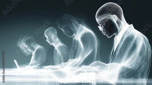 Fototapeta technology style whit net glowing wave,glowing line glow wave,glow line , multiethnic business people working together on digital tablet,photo stock