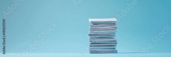 Fototapeta Stack of documents on a blue background business paperwork pile minimalist office concept ideal for accounting finance and management visuals with clean simple aesthetic 