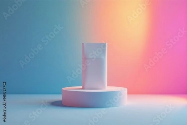 Fototapeta Minimalist space with a single product on a pedestal against a gradient background , empty pedestal, empty room