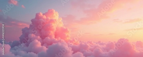 Fototapeta Pastel pink and peach tones softly blend with gold light on a serene sky at dusk, sky, colorful