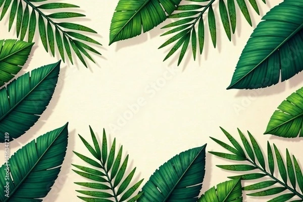 Obraz Tropical palm leaves seamless pattern on textured background, pattern, foliage