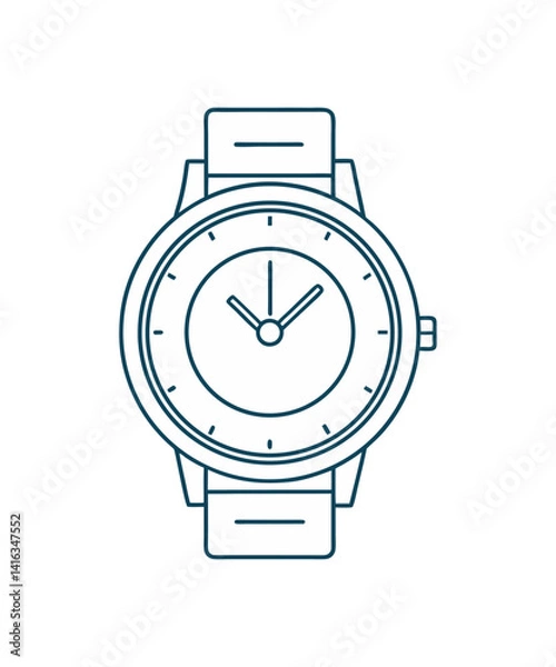 Fototapeta Minimalist hand watch outline with sleek modern lines and a classic round dial featuring elegant hour markers and simple clean straps vector illustration