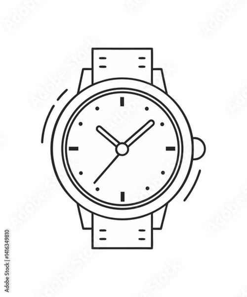 Fototapeta Minimalist hand watch outline with sleek modern lines and a classic round dial featuring elegant hour markers and simple clean straps vector illustration