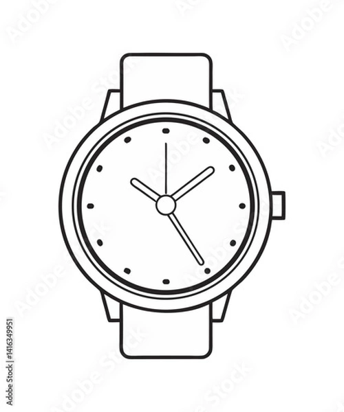Fototapeta Minimalist hand watch outline with sleek modern lines and a classic round dial featuring elegant hour markers and simple clean straps vector illustration