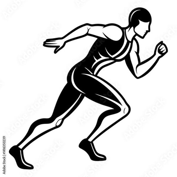 Fototapeta Line art vector silhouette of a track runner in full stride, with clean lines showing the form and posture