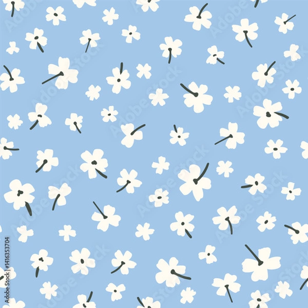 Fototapeta Groovy botanical vector seamless pattern. Cute hand drawn ditsy all over surface print. Nostalgic doll style retro background.