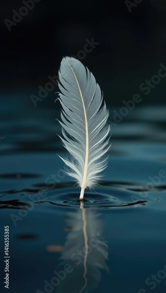 Obraz A delicate feather gracefully floats on the calm water surface, reflecting tranquility in nature