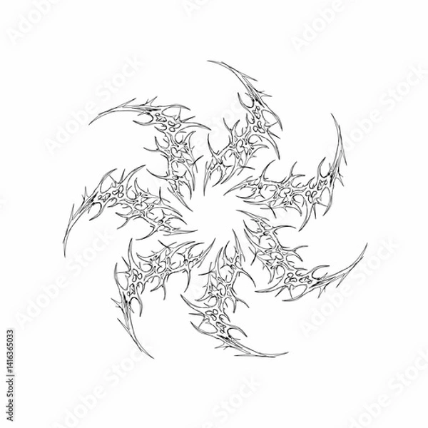 Fototapeta Neo tribal spiral emblem with sharp and intricate linework. Perfect for streetwear, stickers, and edgy digital or print designs. clean vector isolated on white background